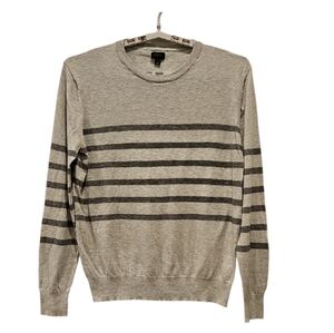 J. Crew Mens Wool Blend Gray Striped Crewneck Sweater, Size Large